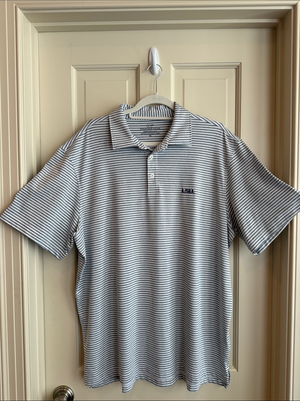 Vineyard Vines Men's Navy & White Striped Polo with LSU Embroidery